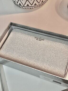 kate spade silver glitter zip-around wallet